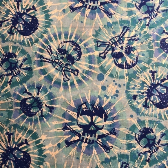 1 yards cotton fabric skull Blue splatter print - Picture 3 of 5